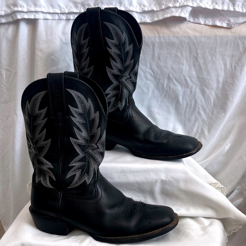 Durango Mens Black Leather Western Cowboy Boots Square Toe Contrast Stitching